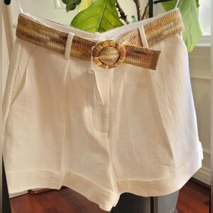 Zimmermann Cream High Waist Women's Devi Shorts with Woven Belt Size 2.US Size M